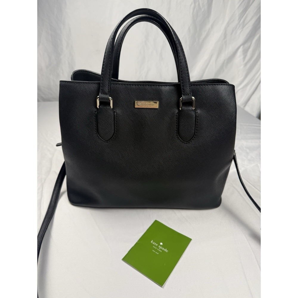 Kate Spade New York Black Saffiano Leather Satchel Crossbody Bag Structured Tote